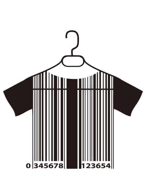 isolated barcode T-shirt hanging on cloth hanger from white background